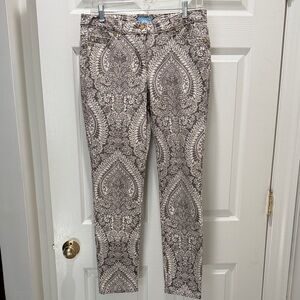 J. McLaughlin Neutral Paisley Skinny Pants in Taupe and Cream